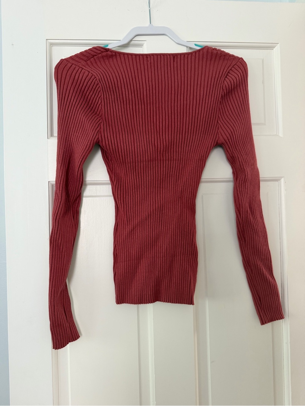 Square Neck Ribbed Sweater in Rust - Picture 3 of 3